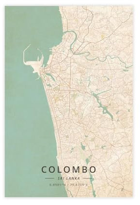 Colombo Sri Lanka Stadtkarten, Vintage-Leinwand-Poster, Wandkunst, Dekordruck, Gemälde für Wohnzimmer, Schlafzimmer, Dekoration, ungerahmt, 30 x 45 cm