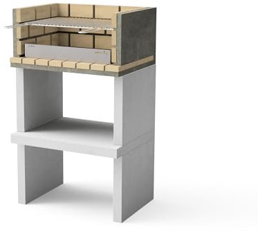 MAESTRO FERRETERO MOVELAR - Barbacoa de Obra Prefabricada de Leña y Carbón Modelo Zon Short Deluxe (Gris, Ladrillo Refractario - 62 x 46 x 107 cm) Ref: M00210 - Cocina de Exterior para Jardín o Patio