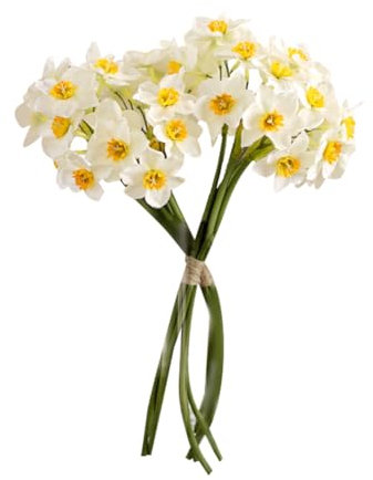 Künstliche Narzissen, Seide, Narzissen, künstliche Frühlingsblumen, Kunstblumen, Braut, Halteblumen, Seidenblumen-Arrangements mit Stielen für Party-Dekoration, Weiß, 12 Stück