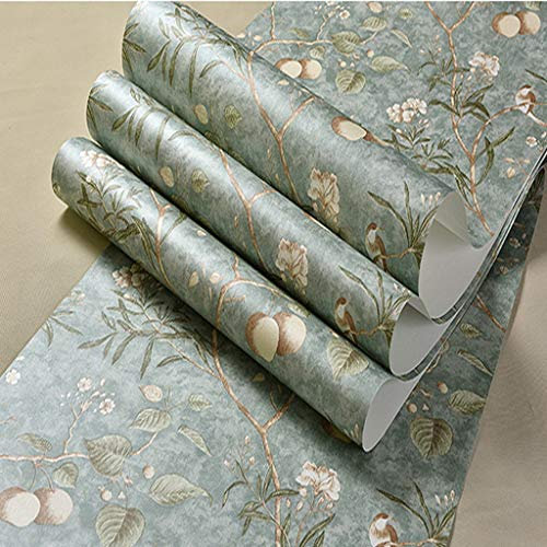 Generic Tapete, Vliestapete Vintage Blume Und Vogel Muster Tapete, Schlafzimmer Wohnzimmer Tapete/Grün/0,53 * 9,5M