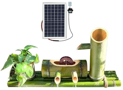 SEVOLY Fontaine à Eau Solaire en Bambou, Bec verseur de Jardin Japonais avec Pompe et Panneau Solaire, décoration de Jardin Zen Feng Shui, décoration de Jardin extérieur,55cm