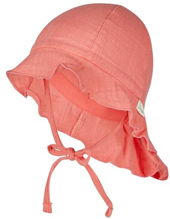 Sterntaler Sonnenhut Uni - Sommerhut aus luftigem Baumwoll Musselin - elastisches Gummiband - zum Binden - Mädchen Mütze mit Nackenschutz - Baby und Kinder Kopfbedeckung - Koralle, Größe 49