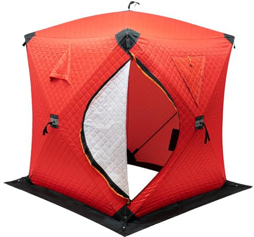Susoso Eisfischen Unterstand Zelt, Campingzelt Igluzelt Tragbares Freistehend Zelt Ice Lake Fishing Shelter 210D Oxford-Gewebe für Camping Reise Fisch 145 * 145 * 165 cm Rot