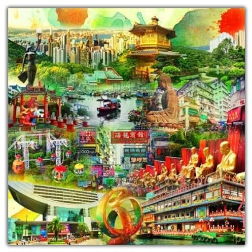 RAY - RAYcities - Hong Kong - Collage - 100 x 100 cm - limitiertes Leinwand Bild als Galerie-Giclée-Druck - auf Keilrahmen - orig. handsigniert vom Künstler RAY