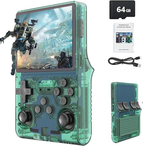 R36S 64GB Handheld Retro Gaming Console, Built-in over 15000+ Classic Games, Linux System with 3.5 HD MIPI IPS Screen,3500mAh Portable Gaming & Entertainment Device (Green, 64GB)