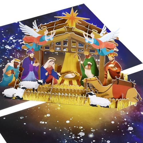 CNLITIHEKA Jesus Christus Pop-up-Karte, Pop-up-Grußkarte Heilige Nacht Krippe, Krippe von Jesus Weihnachtskarte, Neujahr, Urlaub Grußkarte, Umschlag enthalten.