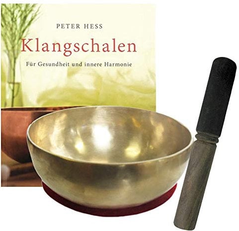 KLANGSCHALE Therapiequalität + BUCH Peter Hess Gelenk/UNIVERSALSCHALE große HERZSCHALE ca. 1000g (1kg) Handarbeit NEPAL. 4-tlg Klangmassage SET mit Klöppel + ZUBEHÖR + Buch. 70192-40