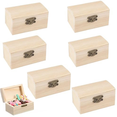 OUTALIZ Holzkiste Klein, 6 Stück Schatztruhe Truhe, Mini Schatztruhe aus Holz, Rechteckige Holzschatzkiste, DIY Kleine Holzkiste mit Deckel, Geeignet Zum Aufbewahren Und Dekorieren