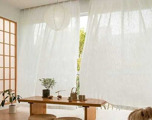 BCughia Vorhänge Durchsichtig Fenster, Gardinen Einfarbig Vorhänge Schlafzimmer 2er Set H 244 x B 137 cm, Weiß
