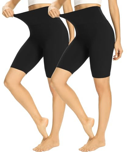 HIPOWER 2er Pack Radlerhose Damen High Waist Kurze Sport Shorts Tights Wanderhose Blickdicht Unterhosen Bauchweg Sommer Outfits Leggings Gym Yoga(Schwarz*2,S-M)