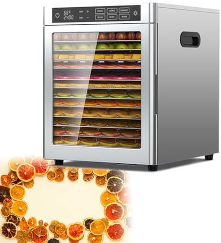 GESAIDES 12 Shelf Food Dehydrator, 12 Tray Large Commercial Food Dehydrator LCD Touch Control Panel Stainless Steel Dehydrator for Fruits Meats Vegetables