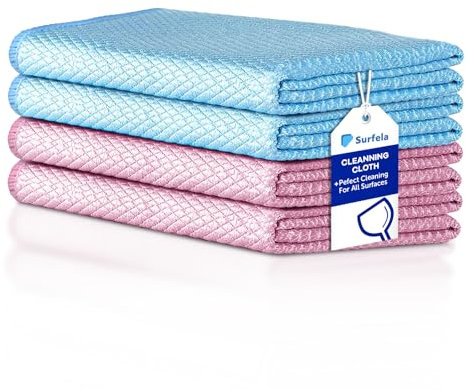 Surfela 4 Stück Fensterputztücher 40×40cm, Fenstertuch Streifenfrei Mikrofasertücher, Weich, Oeko-Tex Standard 100 Fenstertuch, Perfekt für Küchen, Bäder, Glas und Badezimmer
