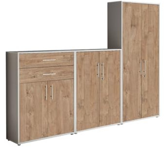 Aktenschrank TABOR 55 Büroschrank Mehrzweckschrank abschließbar Metallgriffe (lichtgrau/Gold Harbor Oak)