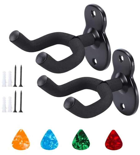 GUIGA 2PCS Supporto per Chitarra da Parete,Supporto per Gancio per Ukulele,Supporto da Parete per Chitarra, Porta Chitarra a Parete Bassi Elettrici Acustici e Ukulele, Nero Chiaro