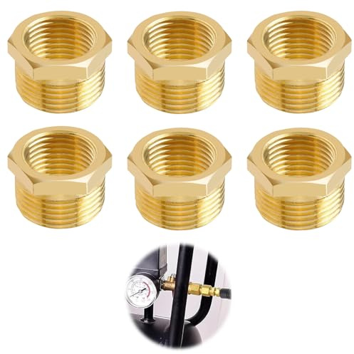 VZU 6 Stück Reduzierstück 1/2 auf 3/4 Zoll aus Messing, 3/4 Zoll Außengewinde x 1/2 Zoll Innengewinde, Reduzierstück aus Messing für Industrie, Sanitär, Wasser, Abfluss, Abwasser, Garten