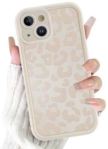 Vxinvnoi für iPhone 15 Hülle, Aesthetic Leopard Muster Handyhülle Motiv Design Dünne Schutzhülle Weich Matte Silikon Süßes Frauen Mädchen Stoßfest Case für iPhone 15 6,1'' - Beige