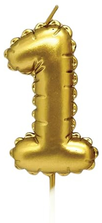 Kardasis Kerze 1 Gold 8cm Geburtstagskerze Zahlenkerze Kuchen Deko | Goldene Kerze 1 in Ballonform, 8cm hoch, als Zahlenkerze, Geburtstag, Torte, Kuchen Deko und Party