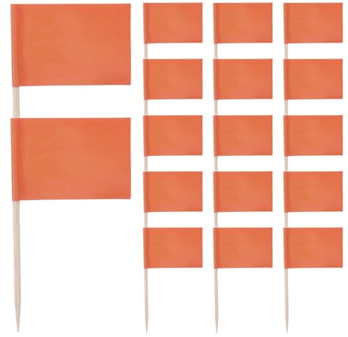 ARTIBETTER 100 Stück Zahnstocher Fähnchen Einfarbig Orange Kleine Party Food Flaggen Robust Dekorativ Vielseitig für Käse Obst Cupcake Torten Deko für Indoor und Outdoor Veranstaltungen