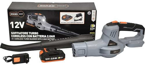 KOMBO SMART - Soffiatore 12V con Batteria 2.0Ah, Doppia Velocità ECO/TURBO, Ergonomico e Compatto, con Batteria e Caricatore inclusi