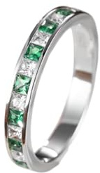 Wycian Wedding Ring Women Silver Wedding Rings White Gold Women 14CT Reihendesign 0,1 CT Quadratischer Laborrubin mit Moissanit Größe 56 (17.8) Einfach für Gattin Danksagung Schmuck