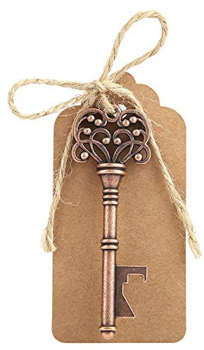 KIMISS Vintage Key Shape Bottle Opener Keychain with for Weddings,Parties,Special Events,12-Piece Beautiful Copper Design