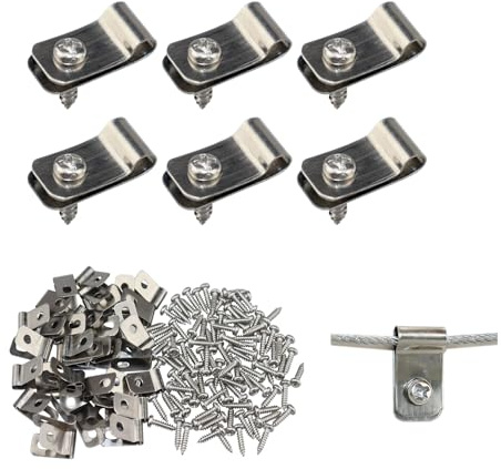 50 Pcs 3-4mm Pinces de fixation pour clôture en acier inoxydable, Clips de montage pour grillage, vis incluses, Fixation Grillage Rigide Sur Mur, Attache Grillage Rigide Sur Poteau, Fence Wire Clips