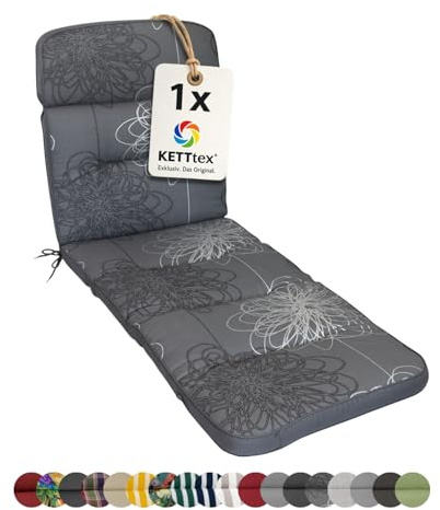 KETTtex EXKLUSIV Auflage Rollliege anthrazit floral I Gartenliege Polster 200x65x9cm I hochwertige & Pflegeleichte Liegenauflage I Wetter- & formbeständige Liegen-Auflage I KTH3 Liegestuhlauflage