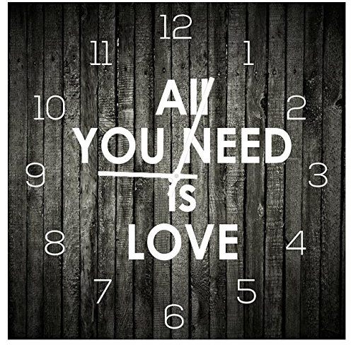 levandeo Wanduhr aus Glas 30x30cm Uhr als Glasbild Love Liebe Spruch Schriftzug Deko