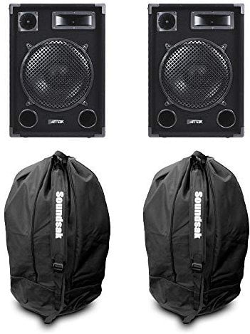 MAX SP12 Passive PA Speaker Set – Pair of 12-Inch 1400W Unpowered Loudspeakers with 3-Way Audio, Bass Ports & Protective Carry Bags for DJs & Venues
