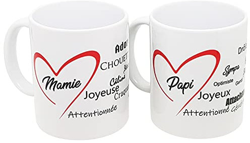 Mug amour duo lot de 2 tasses je t'aime papi mamie avec coeur Mug Qualité Idée Cadeau Originale grands parents Anniversaire Noël Fête Pour Grand-Mère et Grand-Père