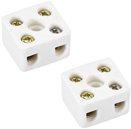 sourcing map 2 Way Ceramics Terminal Blocks High Temp Porcelain Ceramic Connectors 21.5x19.5x14.2mm for Electrical Wire Cable 2 Pcs