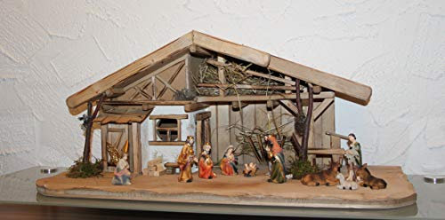 Holz und Gartentrends Weihnachtskrippe Krippe Krippenstall Weihnachten Weihnachtskrippen Tischkrippen Krippenfiguren (Weihnachtskrippe W23+Figuren)