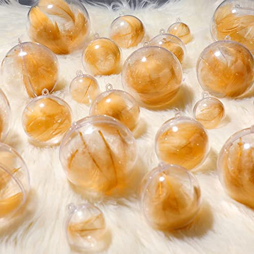 20 Pezzi Palline per Albero di Natale, Morbuy Palla Trasparente Piuma Palle di Natale in Plastica Scatola Porta Applique Ornamenti Festa Decorazioni Natalizie Albero Palle per Matrimoni (Arancione)