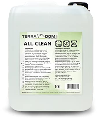 TerraDomi All-Clean, 10 L, Reinigungsmittel für hartnäckige Verschmutzungen, wirksamer Power-Reiniger für Terrasse, Dach, Haus, Hof & Garten, vielseitige Anwendung