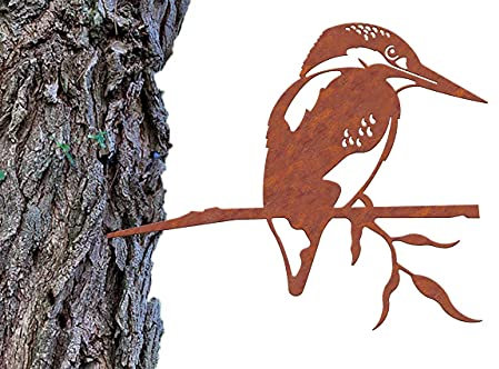 Illumino Baumstecker Metall Rost Gartendeko - Glücksvogel Eisvogel - 2 mm Edelrost-Stahl, Naturrost Vogel Deko für den Garten, Gartendeko Rost, Baum Deko Garten, Zaundeko