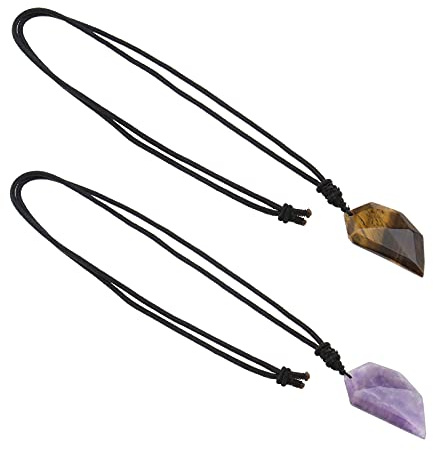EMSea 2pcs Collier Pierre de Cristal Naturelle Pendentifs Améthyste Oeil de Tigre Protection, Violet et Marron