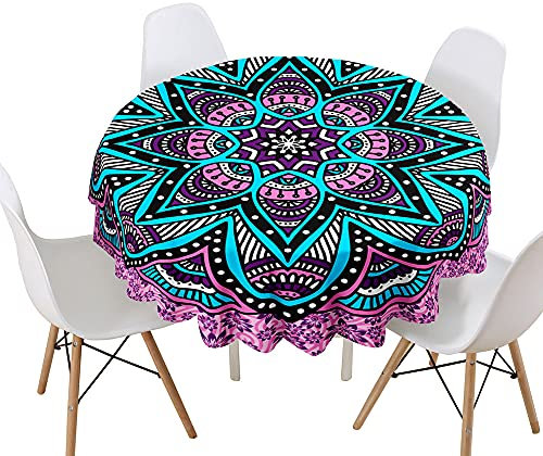 Highdi Tischdecke Rund Lotuseffekt Wasserdicht Antifouling Pflegeleicht Abwaschbar 3D Druck Tischdecke, für Home Küche Dekoration, Verschiedene Größen (Kompliziert,Durchmesser 160cm)