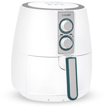Kubo Friteuse sans huile 2,5 L, friteuse à air, 1500 W, température réglable, minuterie, blanche, 17,8 x 23,4 x 24,8 cm