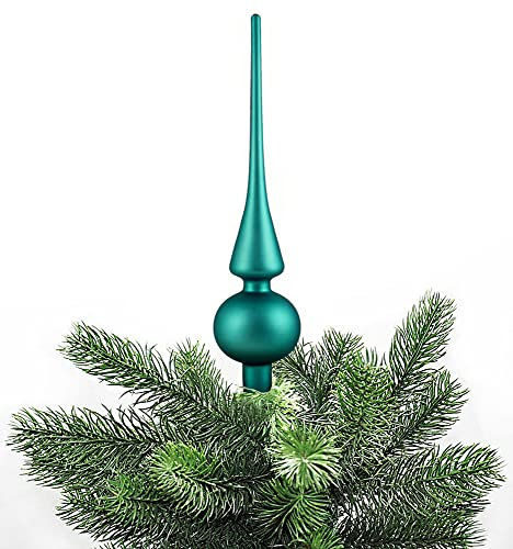 JACK Christbaumspitze Echt Glas 26 x 6 cm Matt Glanz Weihnachtsbaum Spitze Baumspitze Christbaumschmuck Deko, Farbe:Turquoise Matt