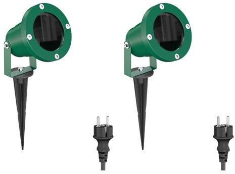 ledscom.de 2 Stück Gartenstrahler DUK mit Erdspieß für außen, IP65, Stecker, grün, 1 x GU10 max. 15W
