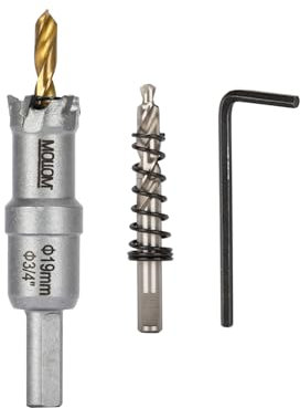 Mollom (19mm | 3/4) Sierra de Corona de T.C.T Carburo Broca con 2 Brocas,Punta de carburo de tungsteno para Metal Duro,Acero,Hierro,Cobre,Madear,Latón,Plástico