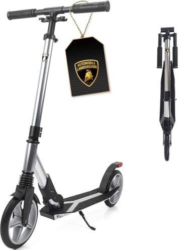 Lamborghini Roller Kinder 8 Jahre Cityroller, 200mm Großräder, Klappbar, Höhenverstellbar, mit Ständer & Federung, Stabiler Aluminium-Scooter, Tretroller Erwachsene bis 100kg