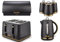 Tower Empire 1.7L 3KW Jug Kettle, 4 Slice 1600W Toaster, Bread Bin & Set of 3 Tea, Coffee & Sugar Canisters. Kitchen Set of 6 in Black with Brass Accents