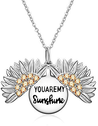 CUPENDA You are My Sunshine Halskette Sterling Silber Sunflower Medaillon Anhänger Halskette mit versteckter Botschaft Sunshine Schmuck Geschenke für Frauen Mädchen