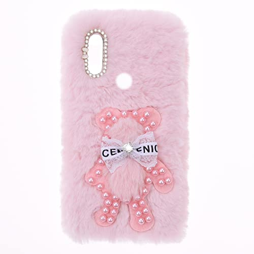 SNCLET Fluffy Plush Case für Huawei P20 lite Hülle Glitzer Silikon Flauschige Plüsch Hülle Süße Bär Warm Stoßfest Schutzhülle mit Kristalldiamantenin Fluffy Plush Case für Huawei P20 lite,Rosa Bär
