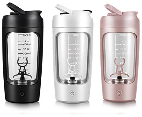 Bouteille Electrique de Mixage de Protéines Mélangeur Automatique Portable 500ML Type-C Rechargeable pour Poudre de Protéines, Café, Milk-Shake (Rose)