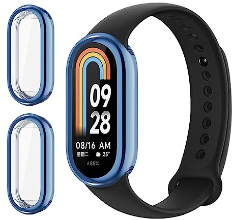 GIOPUEY [2 Pezzi Cover per Xiaomi Mi Band 8, Soft TPU, Shock Resistant, Xiaomi Mi Band 8 Custodia - Blue+Blue