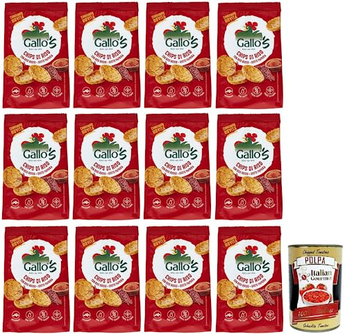 Italian Gourmet chips con riso rosso integrale gusto paprika, 12 x 40g | Croccanti e leggeri, knuspriger Reis-Snack im Beutel, ideale pausa salata, Gesamtnettogewicht 480 g + Kostenlos Polpa 400g