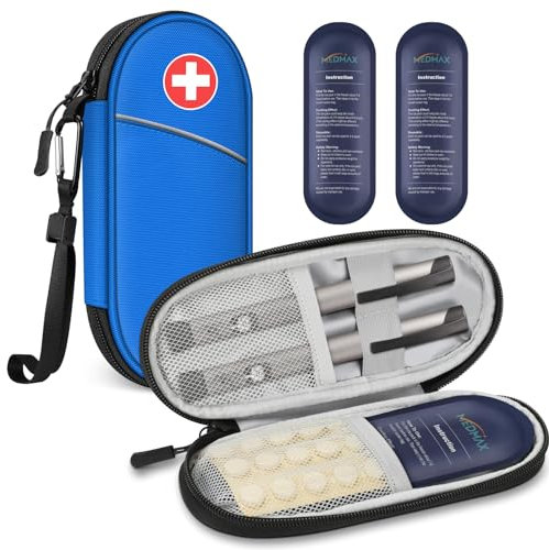 MEDMAX Insulin Kühltasche mit 2 Kühlakkus - Diabetiker Tasche Wasserabweisend Isolierte Medizintasche tragbare Kühler Tasche für Insulin Pen und andere Diabetiker Zubehör (ZB -Blau)