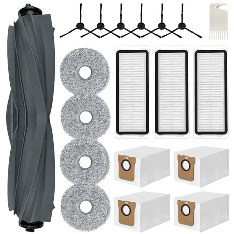 20 Stück Zubehörset für Dreame L20 Ultra, 4*Mopp Wischpad 4* Staubbeutel 1*Hauptbürste 6*Seitenbürsten 3*Filter 1*Reinigungsbürste, Saugroboter Ersatzteile Zubehör